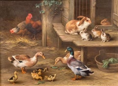 Edgar Hunt, Öl auf Leinwand, Tiere auf dem Bauernhof, 1880.