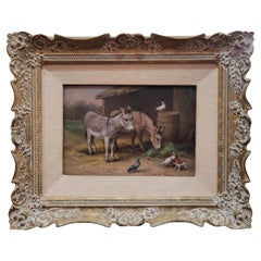 Pintura al óleo de Edgar Hunt - Dos burros y palomas en un corral, 1929