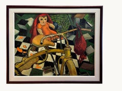Vintage " Tricycle and Doll" Oil on Canvas by Edgar Kiechle 