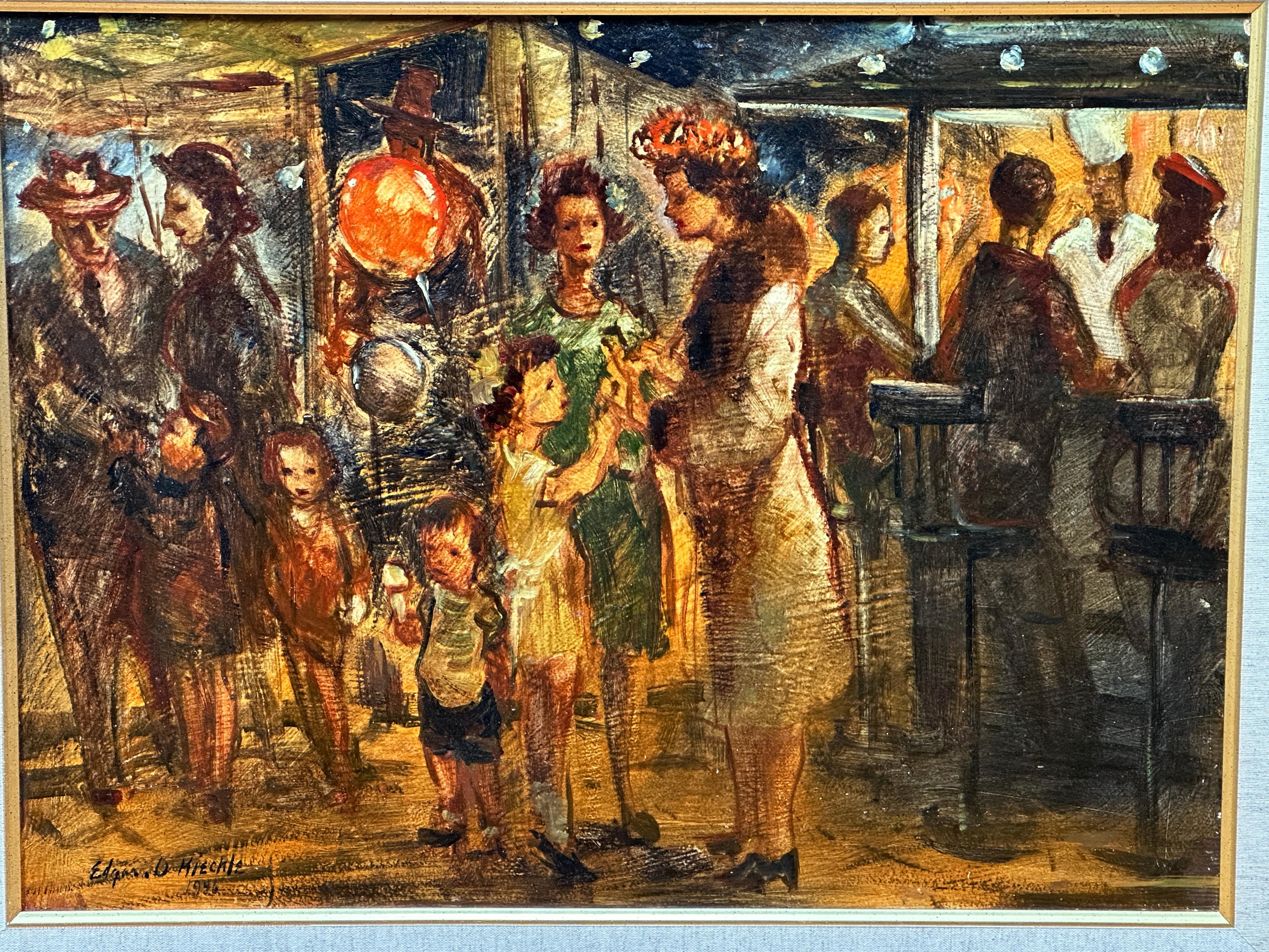 „Familie auf dem Fairground“ des Malers Edgar Kiechle im Angebot 1