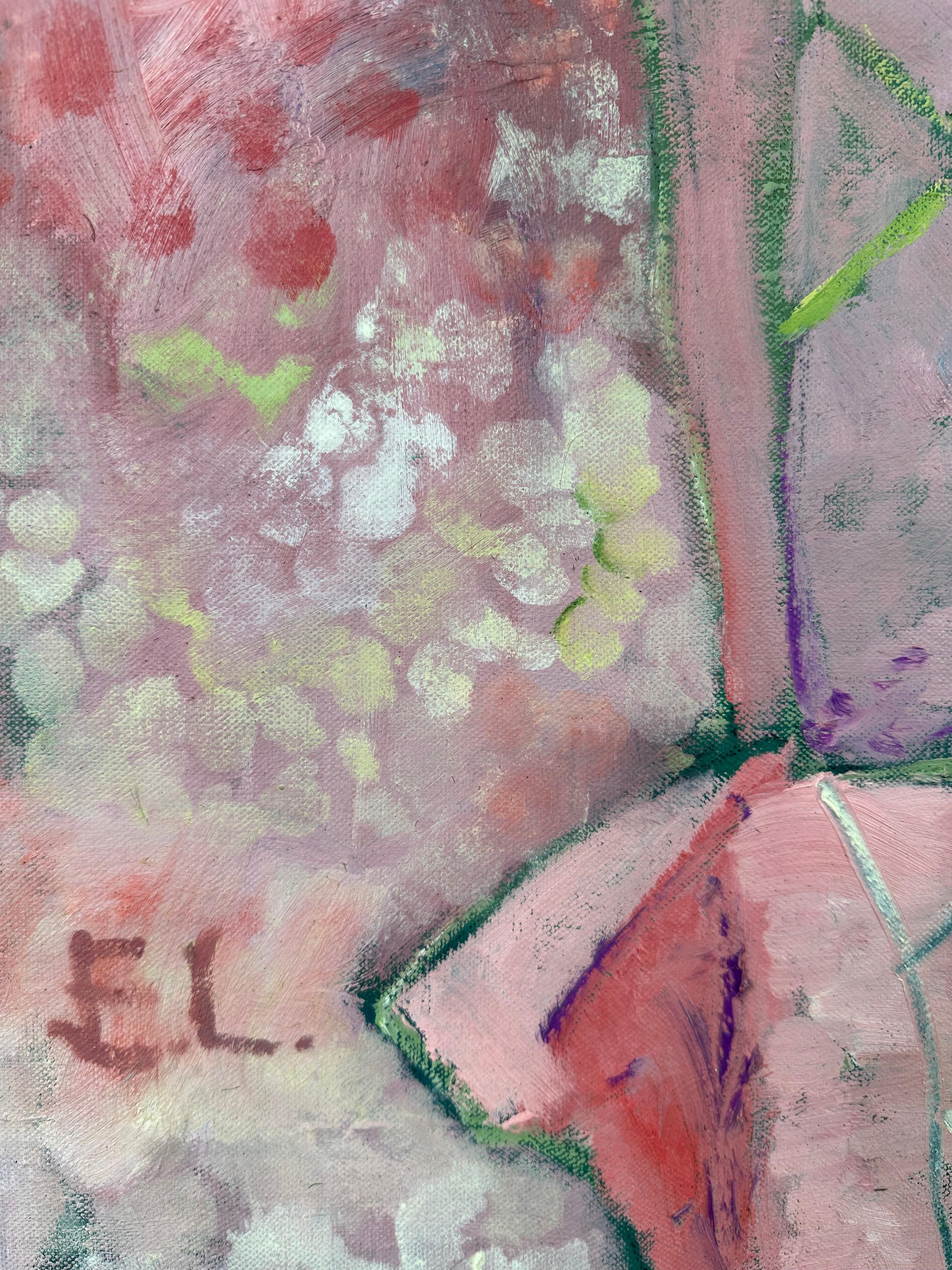 Nature morte florale avec coquillage - Painting de Edgar Levy