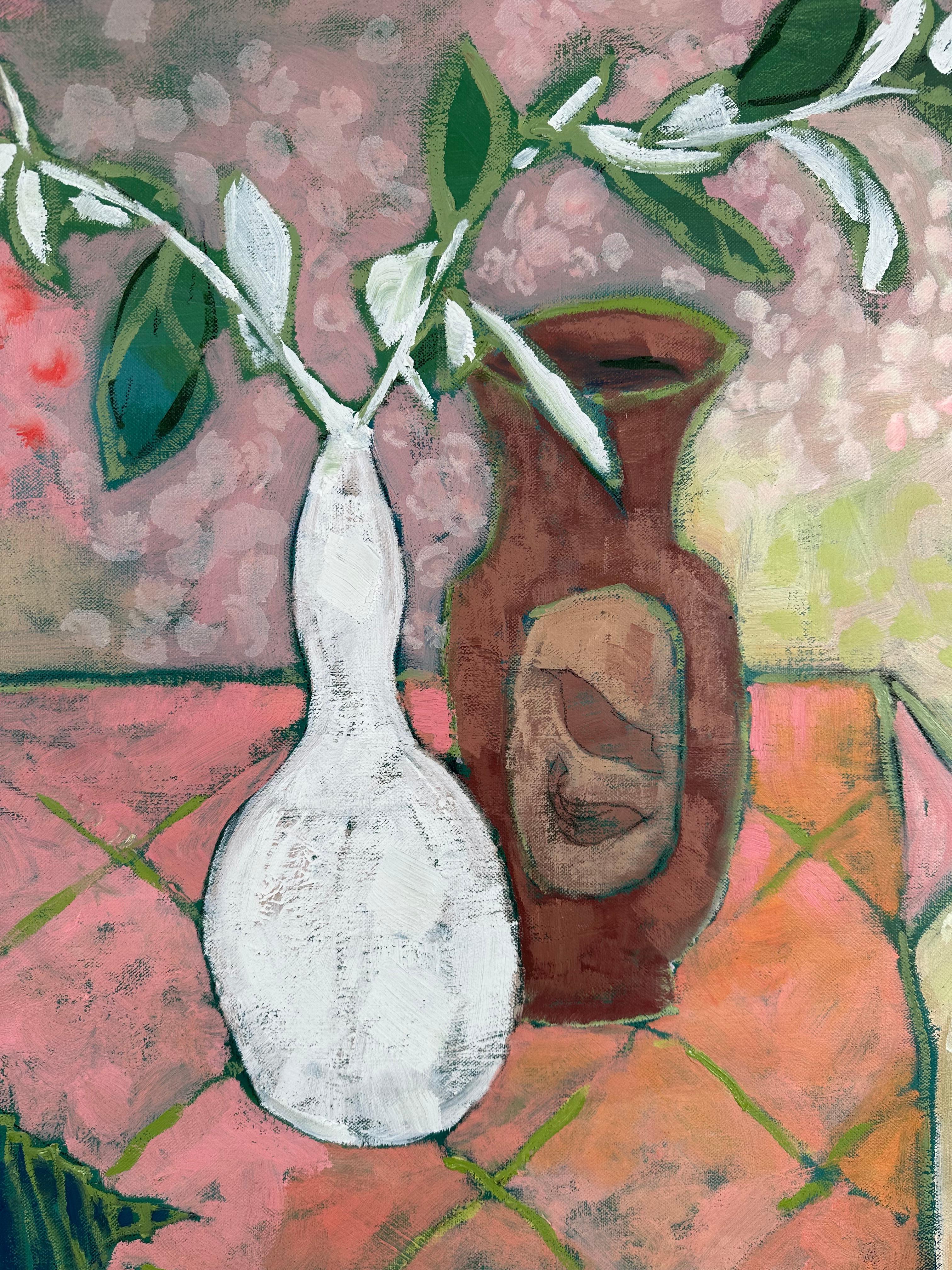 Nature morte florale avec coquillage - Marron Abstract Painting par Edgar Levy