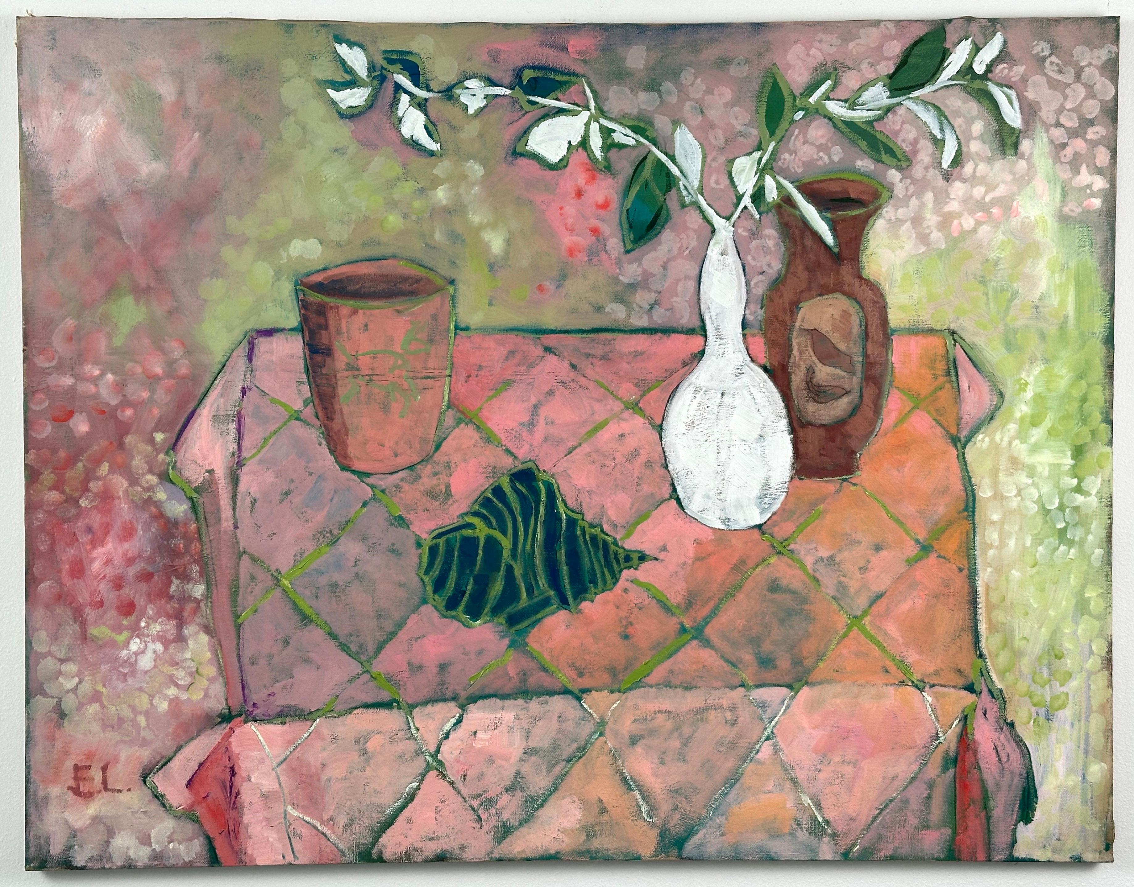 Abstract Painting Edgar Levy - Nature morte florale avec coquillage