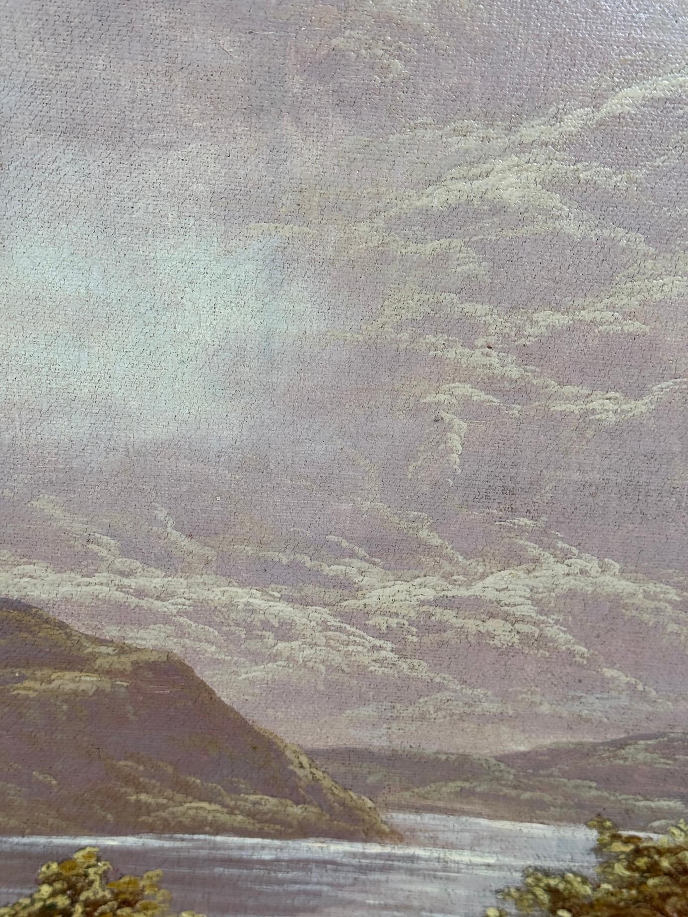 Paysage anglais ancien du 19e siècle représentant des enfants jouant au bord d'un lac ou d'un loque en vente 7
