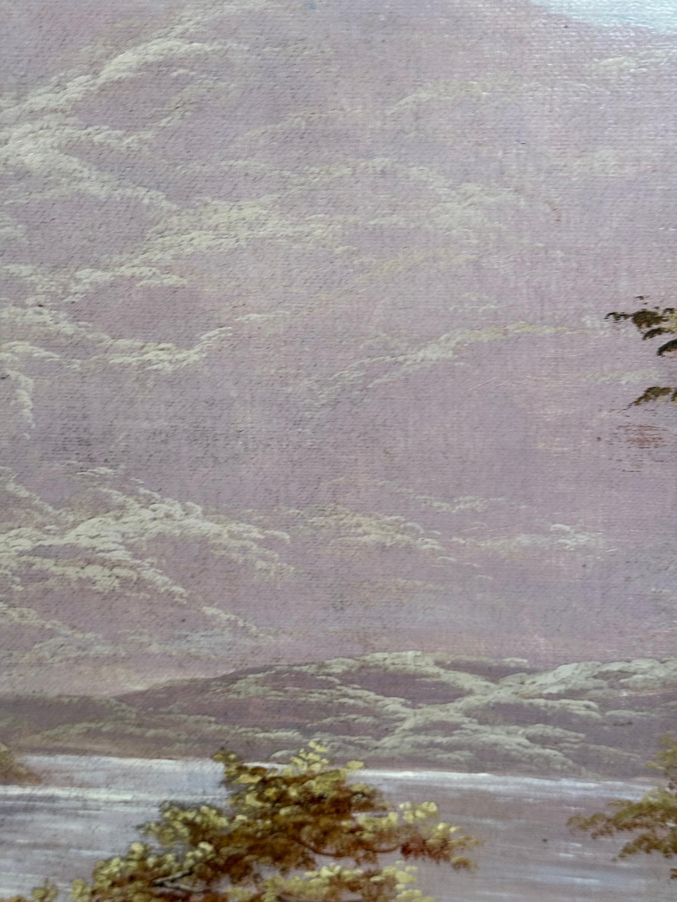 Paysage anglais ancien du 19e siècle représentant des enfants jouant au bord d'un lac ou d'un loque en vente 8