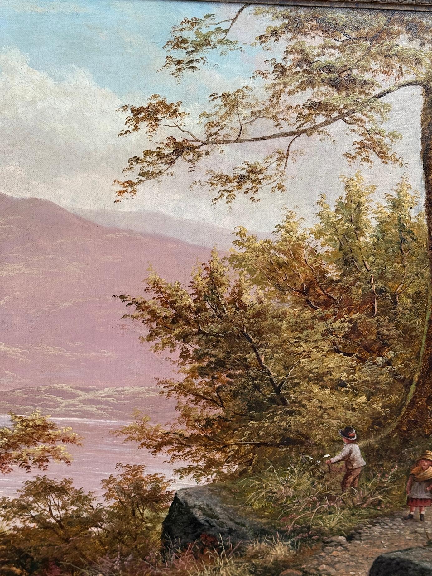 Paysage anglais ancien du 19e siècle représentant des enfants jouant au bord d'un lac ou d'un loque en vente 2