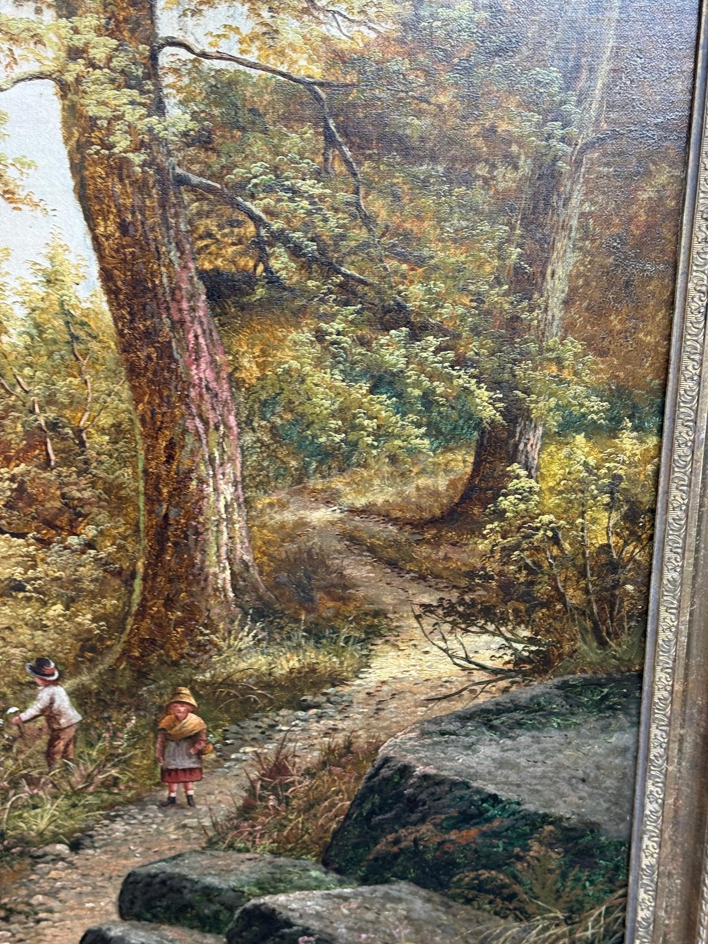 Paysage anglais ancien du 19e siècle représentant des enfants jouant au bord d'un lac ou d'un loque en vente 3