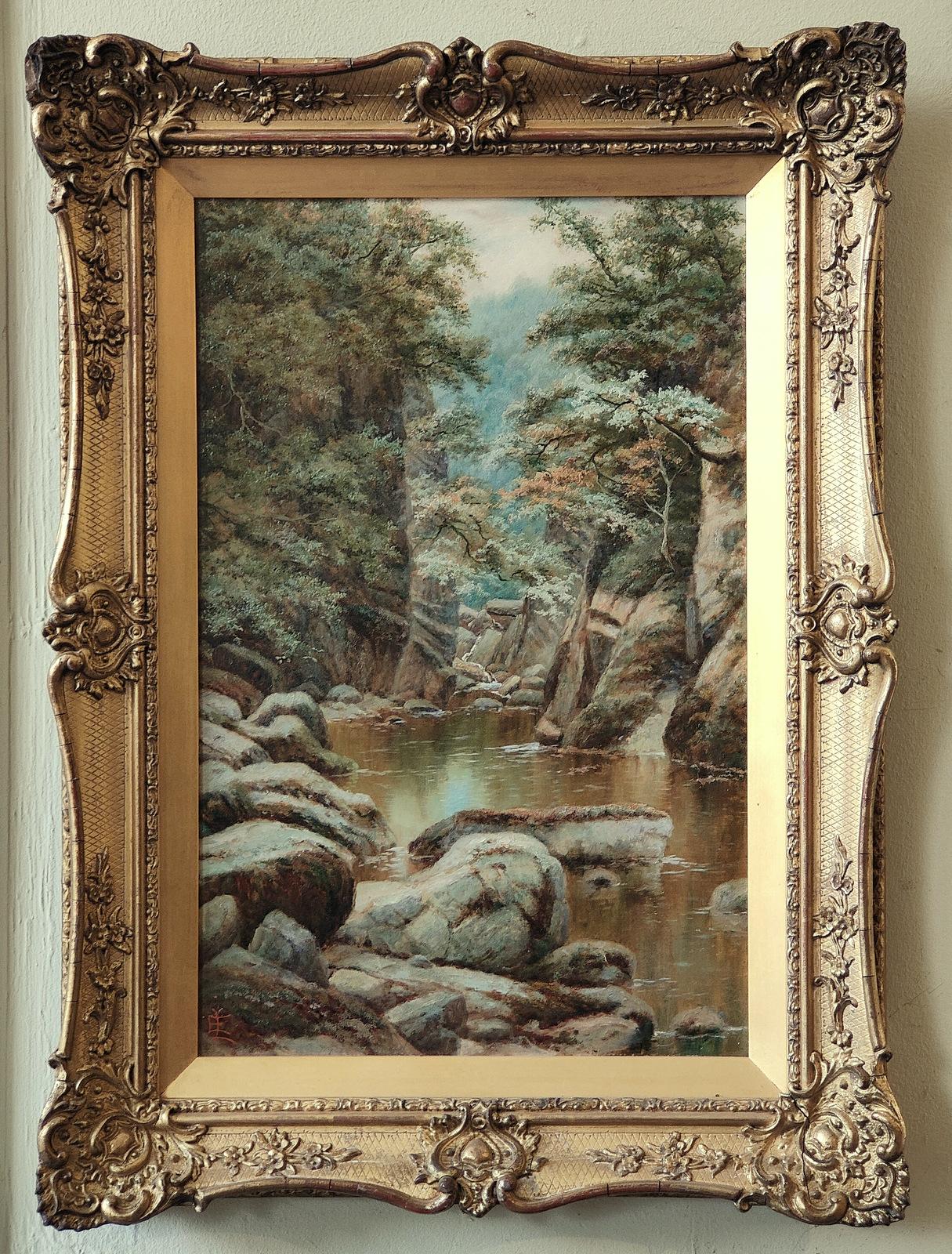 Oil Painting by Edgar Longstaff  "Fairy Glen" 1849 -1912 He was a painter of rustic landscape and atmospheric highland views exhibited at the R.A Dublin and Birmingham. Oil on canvas. Inscribed Signed and in original frame

Dimensions