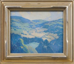 Antique American Impressionist Mountain Valley Panoramic Summer Landscape