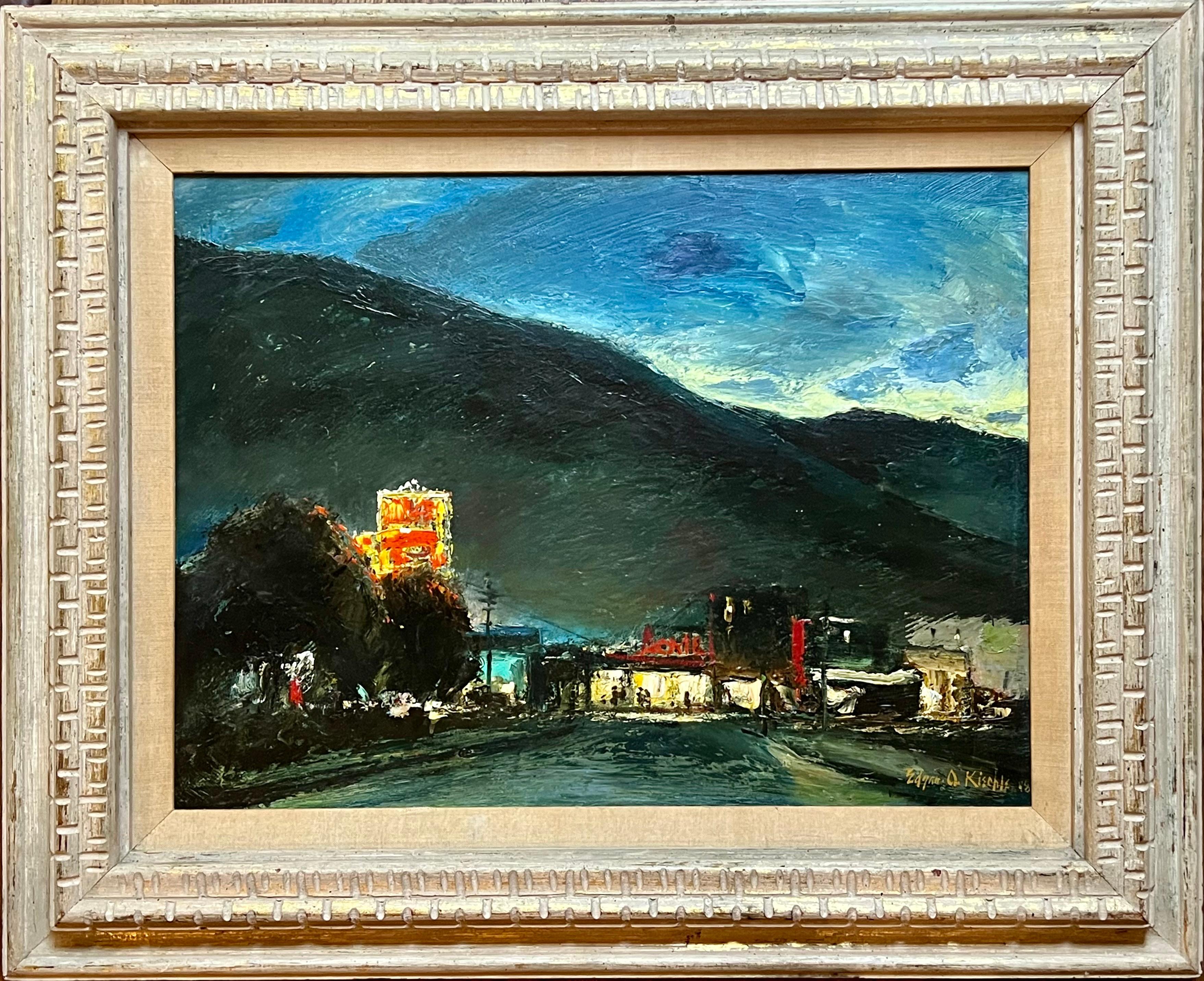 A Valley Streetscape at Night - Painting by Edgar O. Kiechle