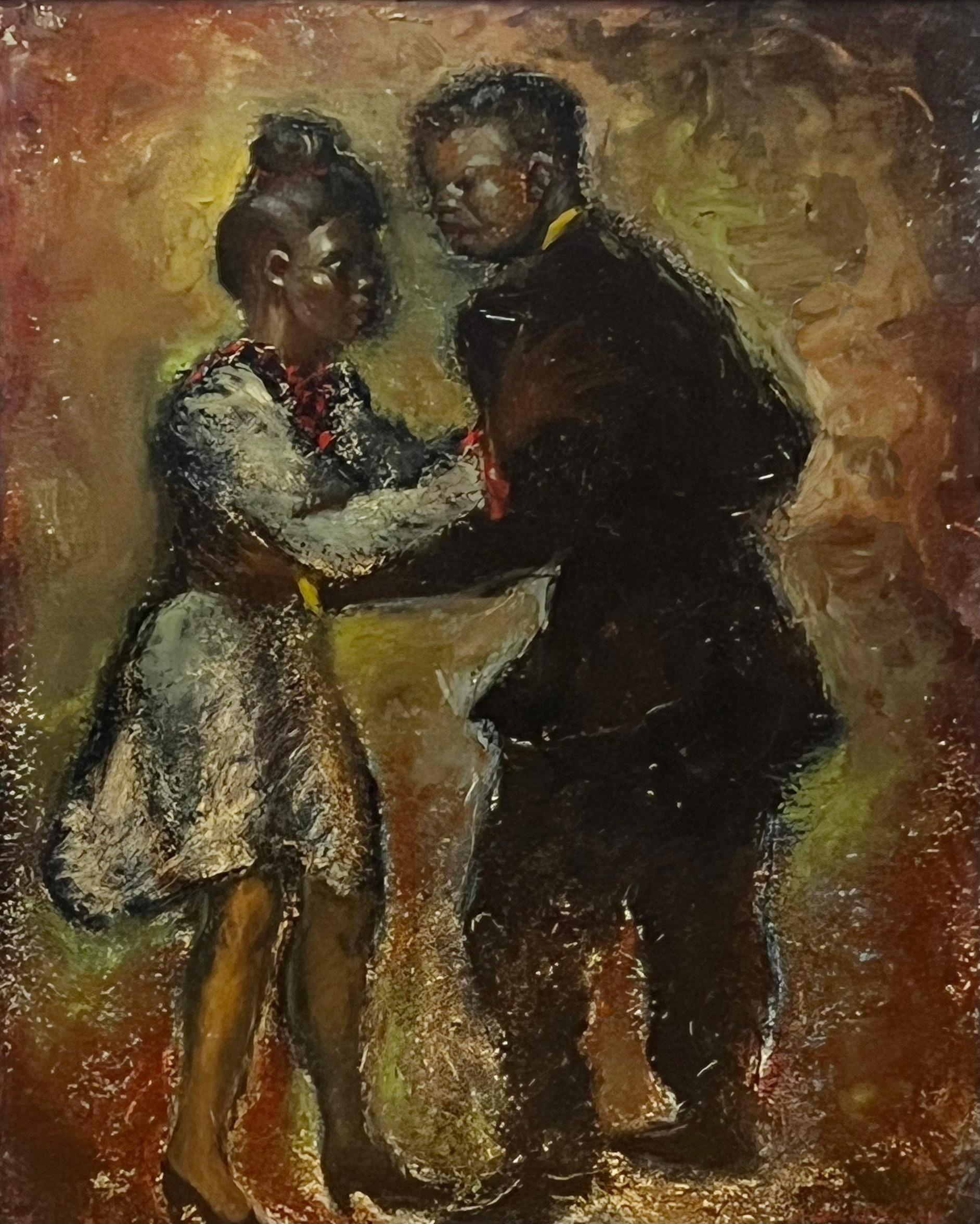 „Swinging Harmony“ Ein Paar schwarzer Tänzer, Paar von Edgar O'Kiechle – Ölgemälde im Angebot 1