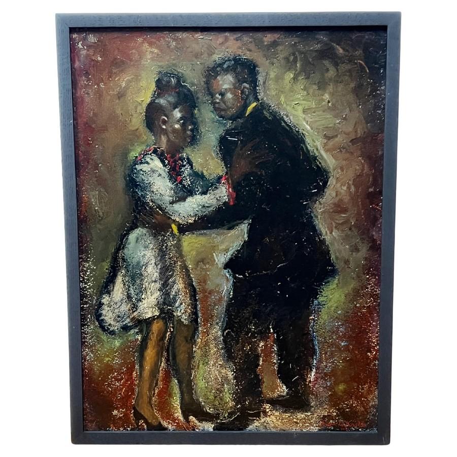 Edgar O. Kiechle Figurative Painting - "Swinging Harmony" A Black Dancers" Couple by Edgar O'Kiechle - Oil Painting