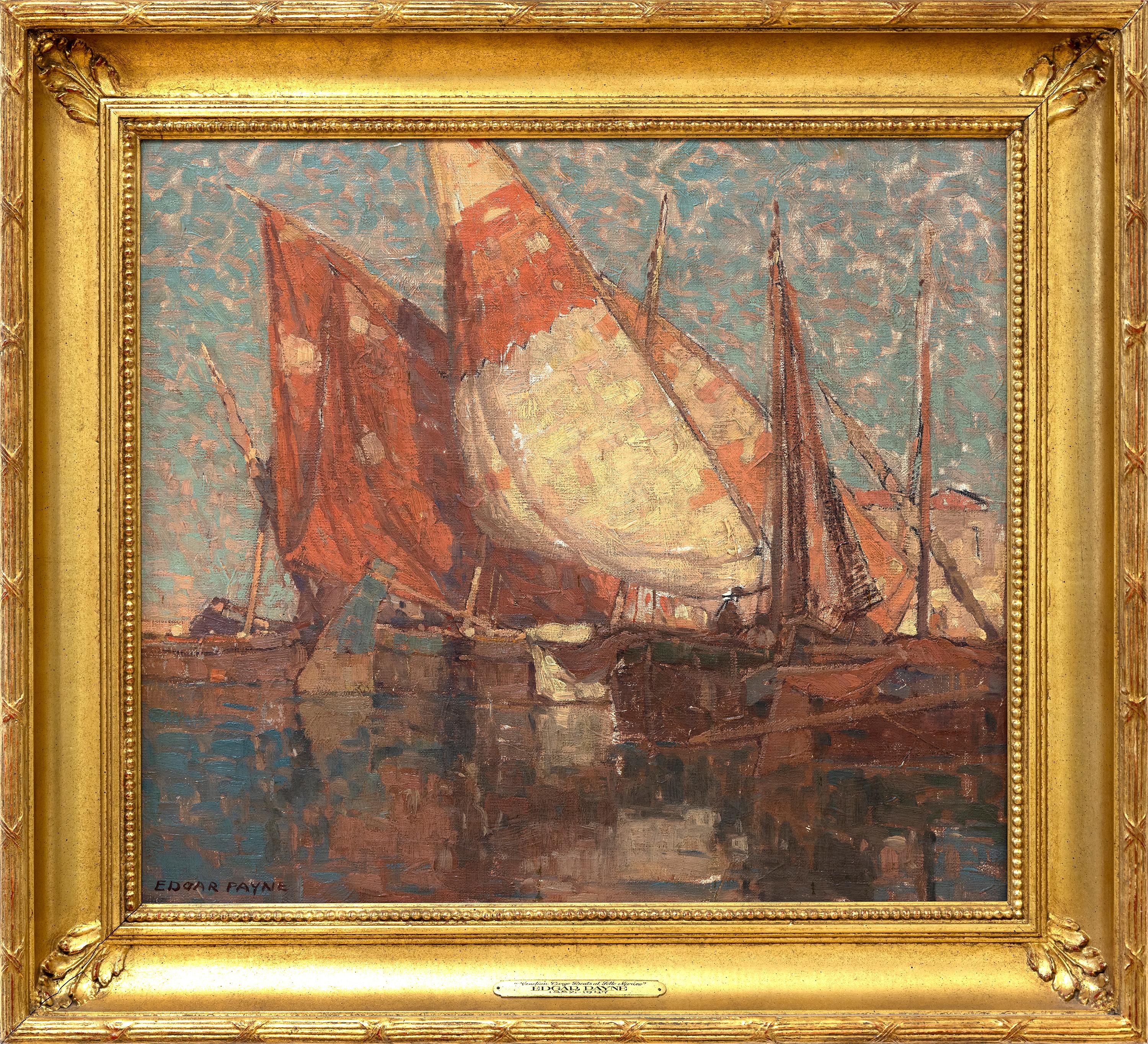 Venetian Boats at Sotto Marino - Painting by Edgar Payne