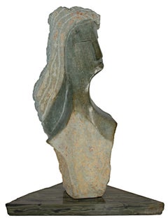 "Sister, " Original African Deep Green Opal Stone Sculpture by Edgar Sahondo