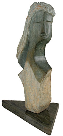 "Sister, " Original African Deep Green Opal Stone Sculpture by Edgar Sahondo