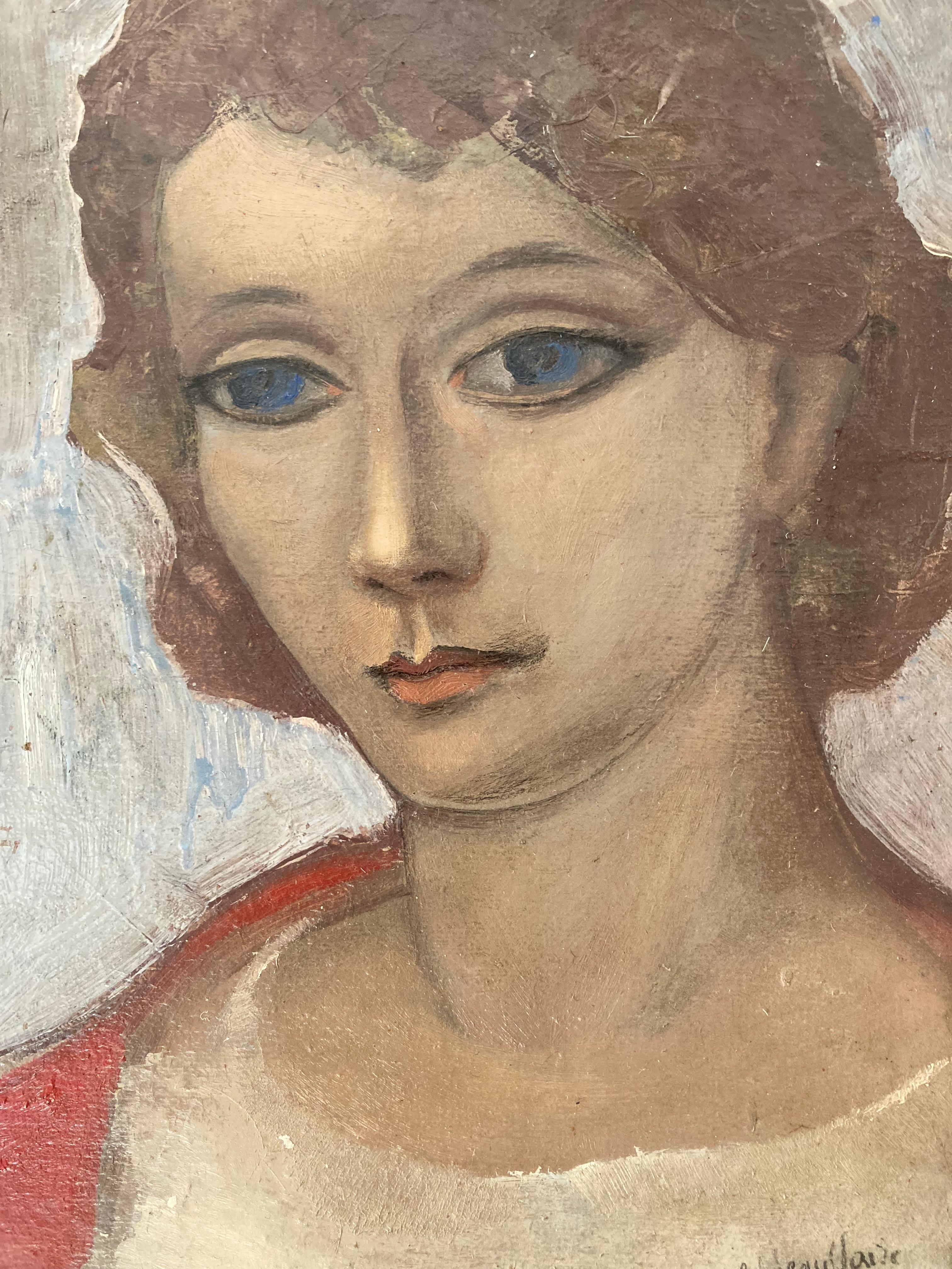 Porträt einer modernen Frau (Oil auf Leinwand, 1933) (Moderne), Painting, von Edgar Scauflaire