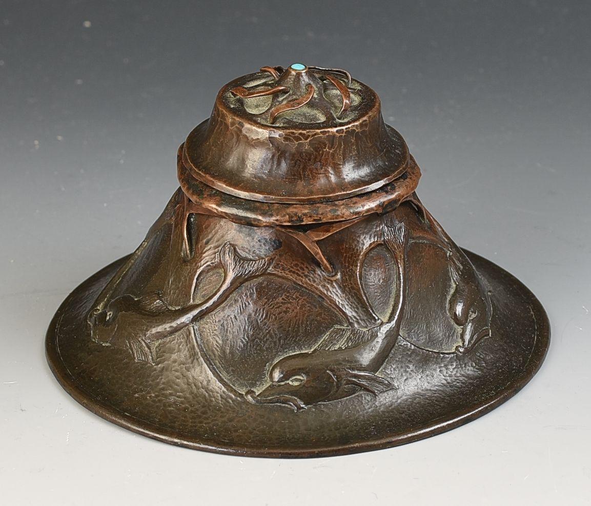Arts and Crafts Edgar Gilstrap Simpson ARTS & CRAFTS INKWELL, RUSKIN POTTERY LINER C.1900 For Sale