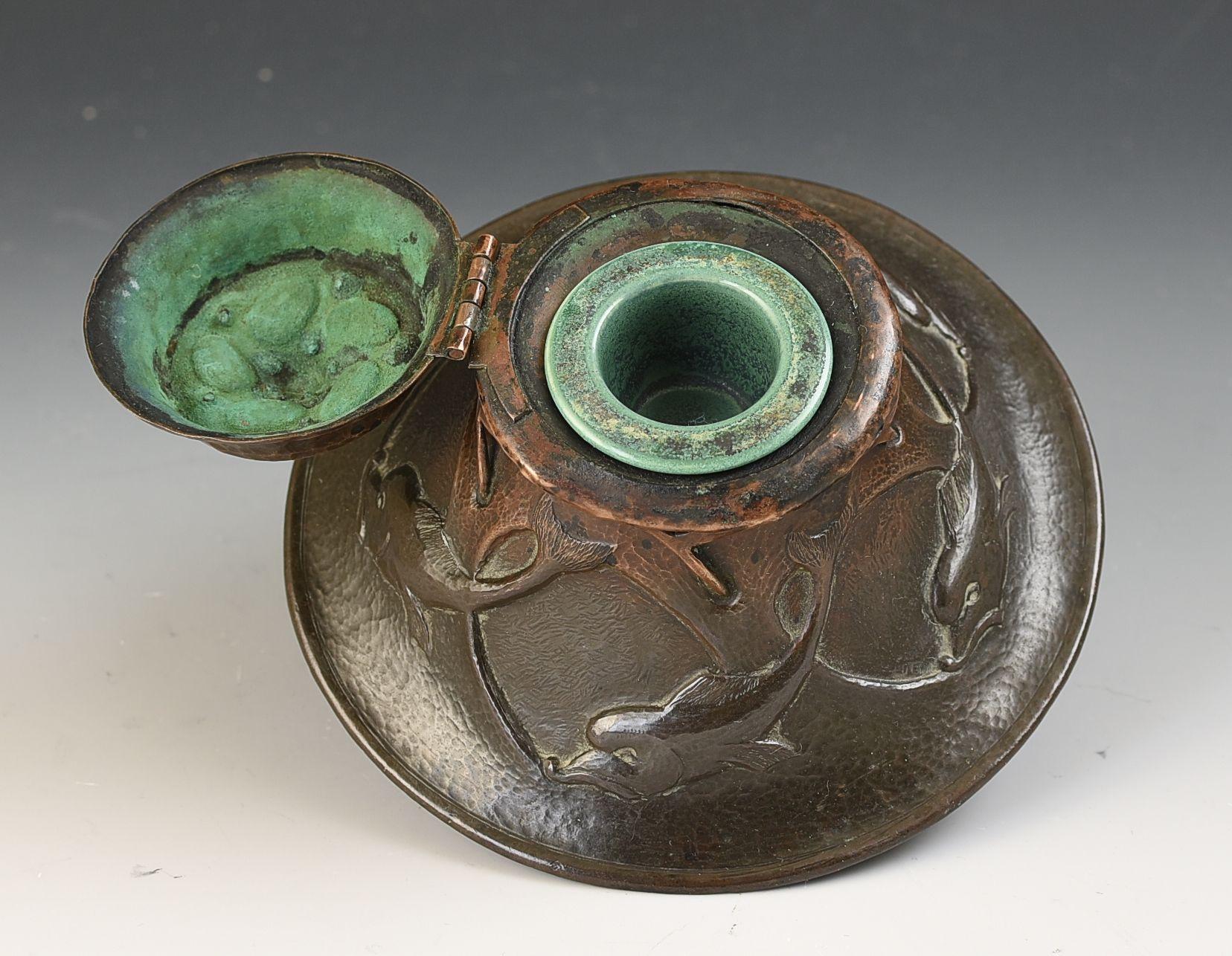 Arts and Crafts Edgar Gilstrap Simpson ARTS & CRAFTS INKWELL, RUSKIN POTTERY LINER C.1900 For Sale