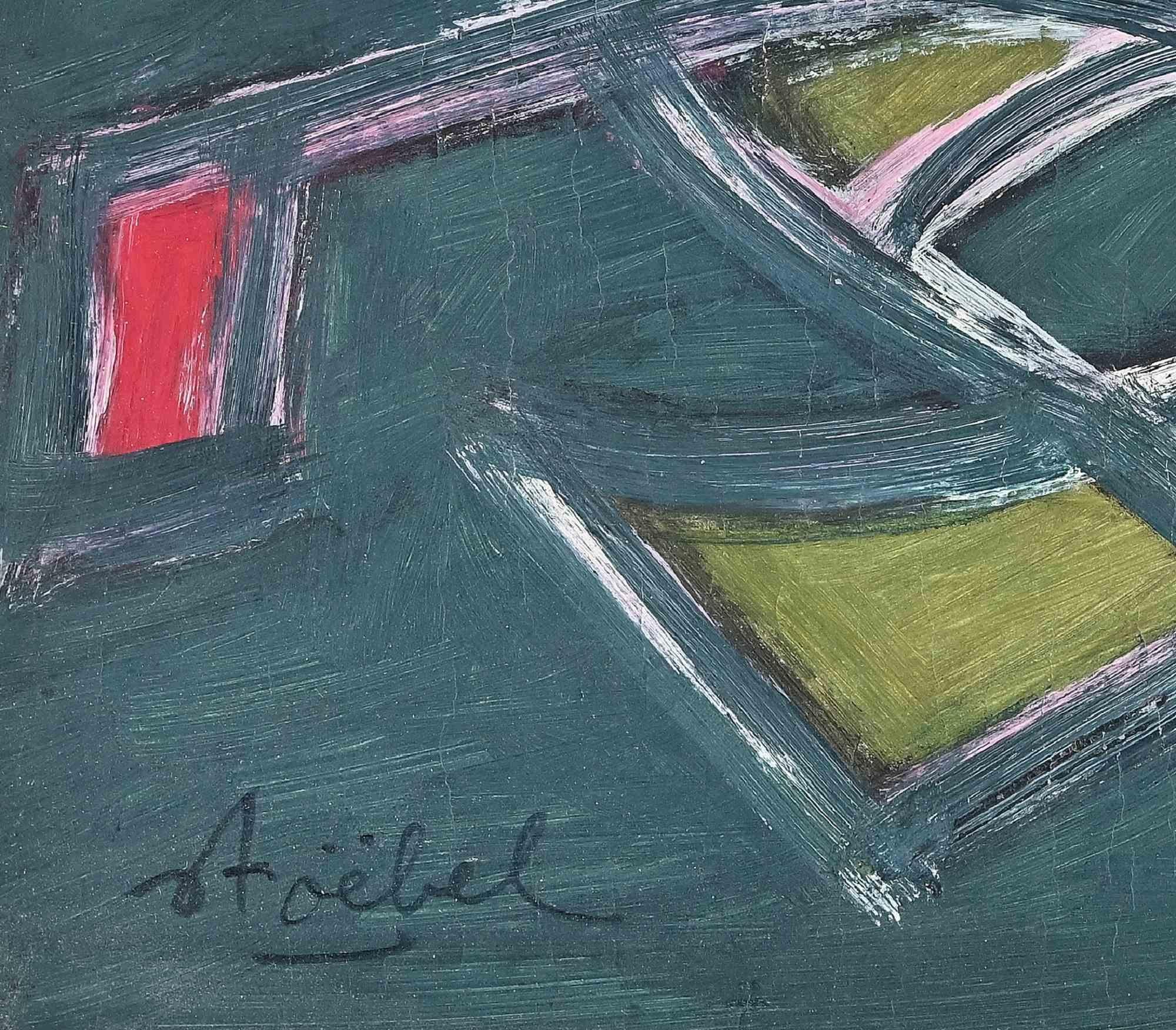 Abstract Composition - Tempera on Board by Edgar Stoebel - Mid-20th Century - Painting by Edgar Stoëbel