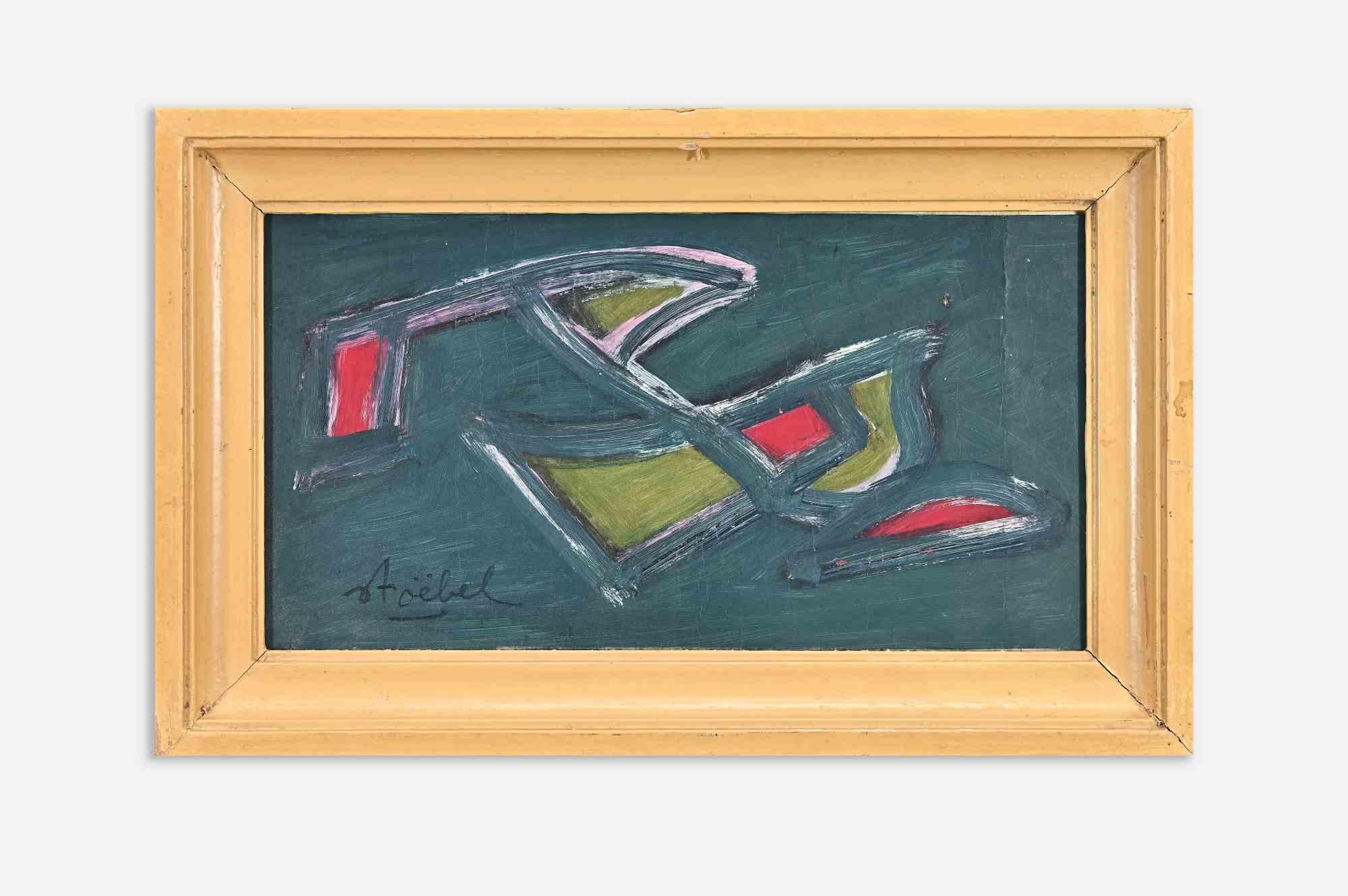 Edgar Stoëbel Abstract Painting - Abstract Composition - Tempera on Board by Edgar Stoebel - Mid-20th Century
