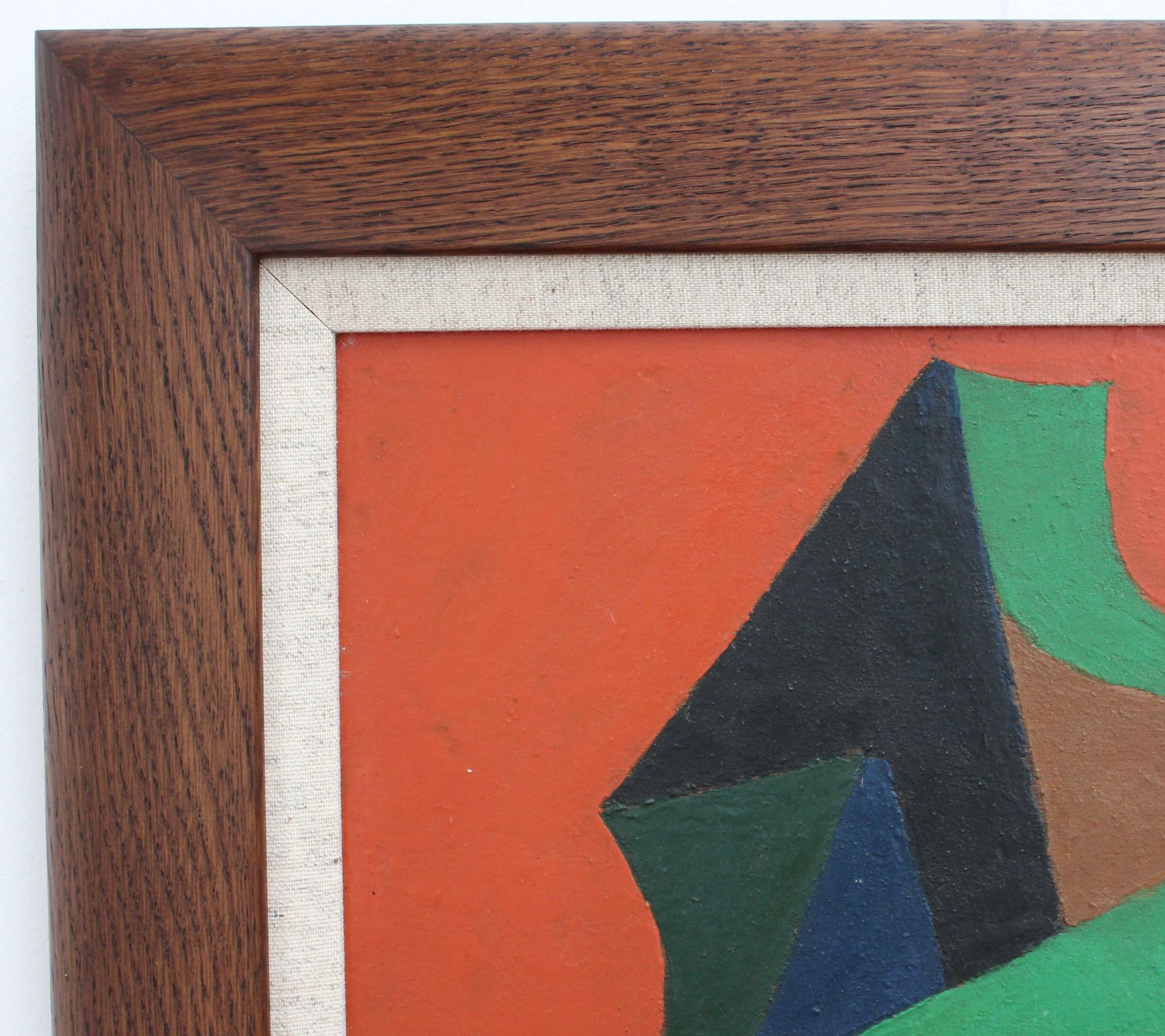 Composition géométrique sur fond orange - Orange Abstract Painting par Edgar Stoëbel