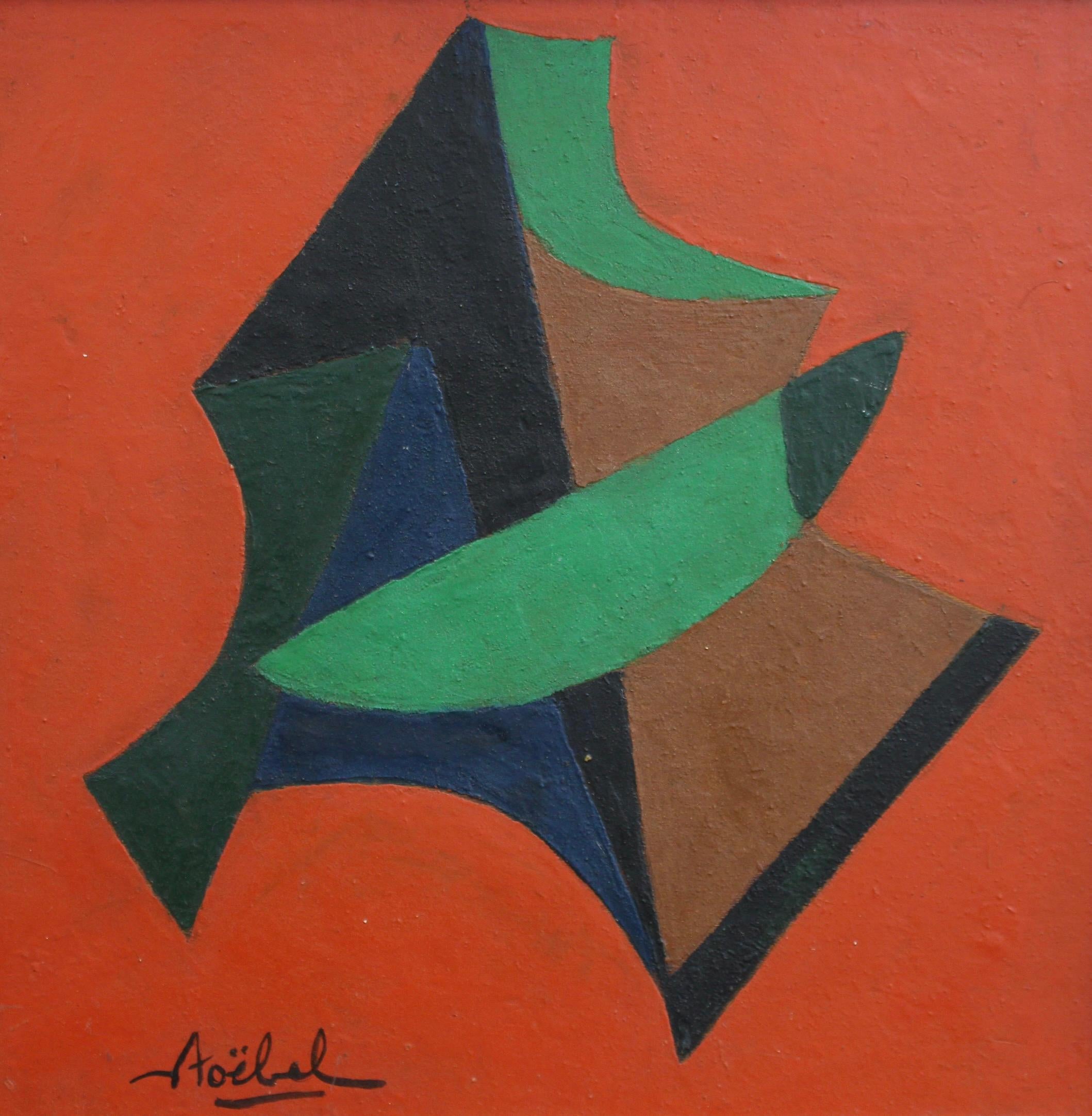 Abstract Painting Edgar Stoëbel - Composition géométrique sur fond orange