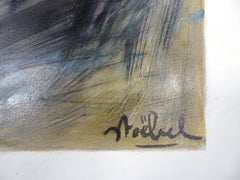 Hockey - Original Tempera on Paper by E. Stoebel - 1980s