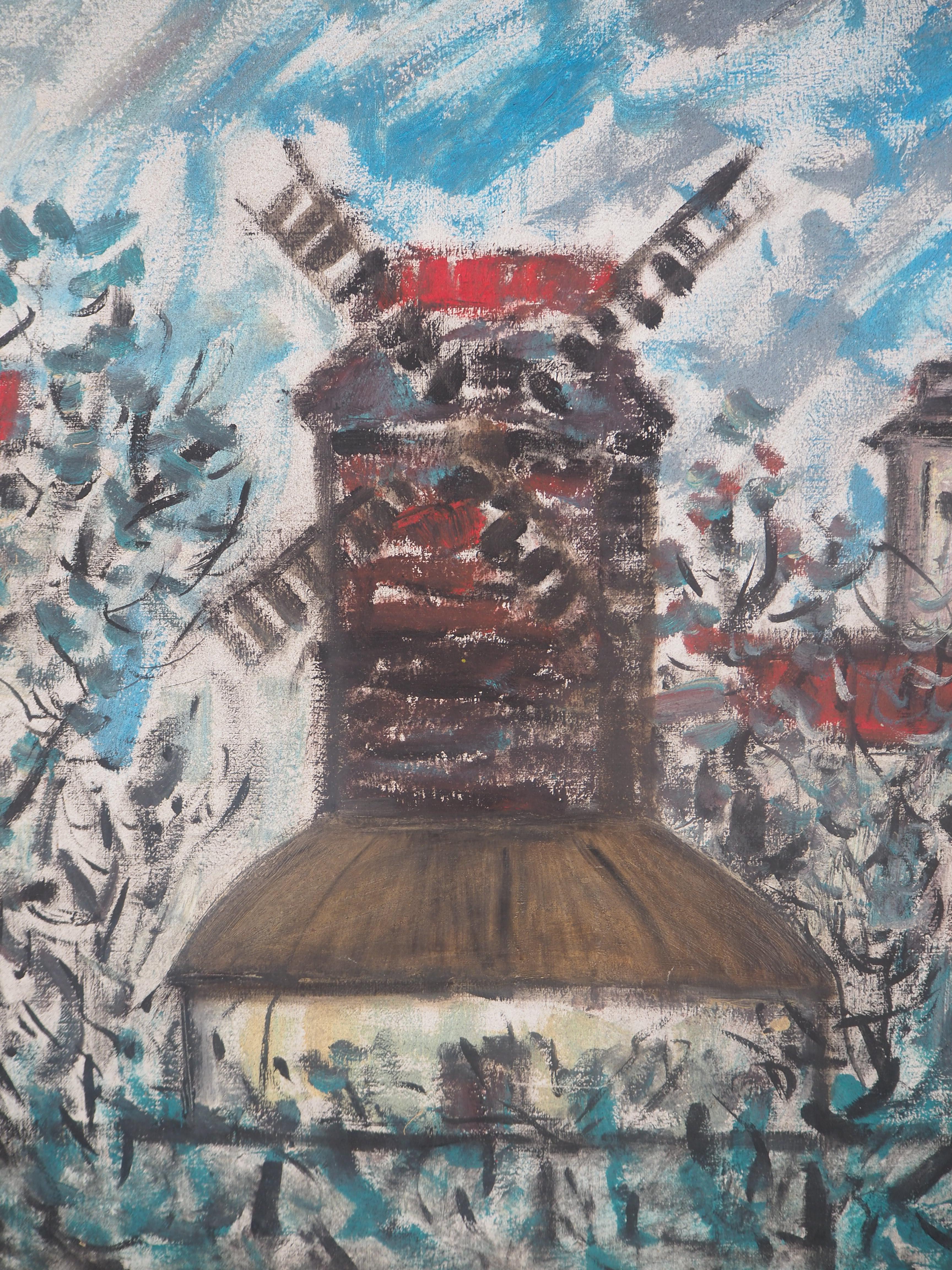 Paris : vieille moulin à vent à Montmartre - Original  Huile sur toile, signée - Moderne Painting par Edgar Stoëbel