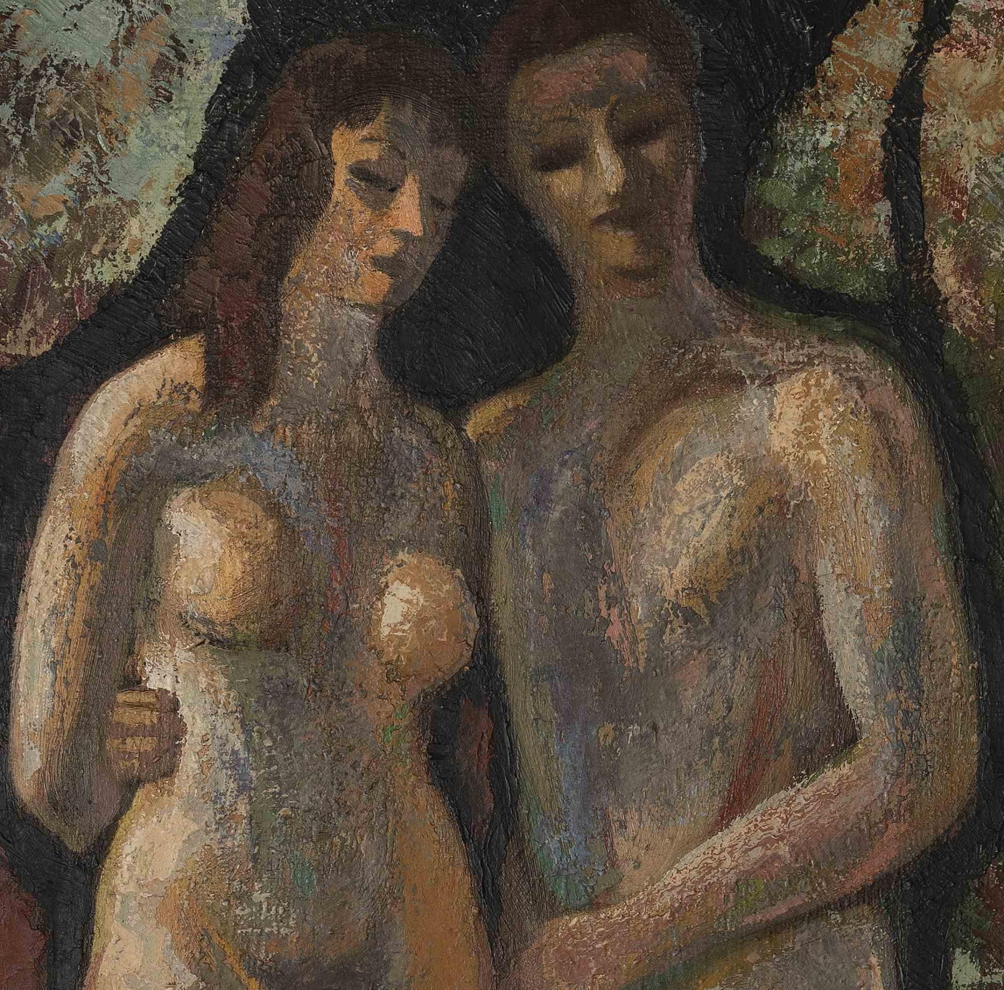 The Couple - Ölfarbe attr. Edgar Stoebel – Mitte des 20. Jahrhunderts – Painting von Edgar Stoëbel