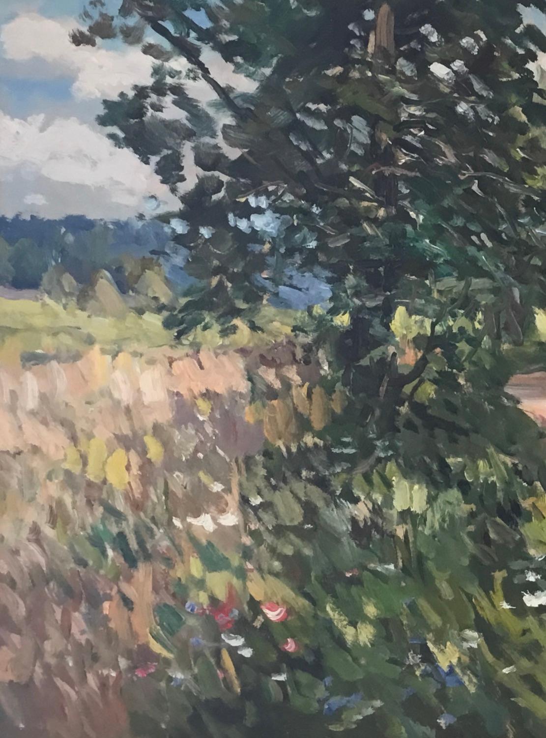 THE SMALL ROAD TO THE VILLAGE.EDAGAR VINTERS 1919 - Gray Landscape Painting by Edgar Vinters