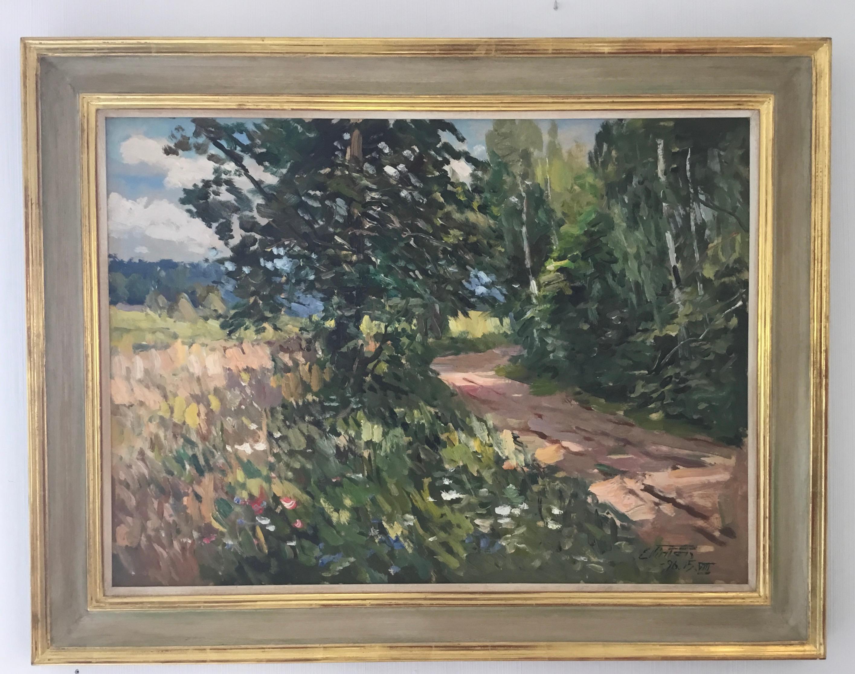 Edgar Vinters Landscape Painting - THE SMALL ROAD TO THE VILLAGE.EDAGAR VINTERS 1919