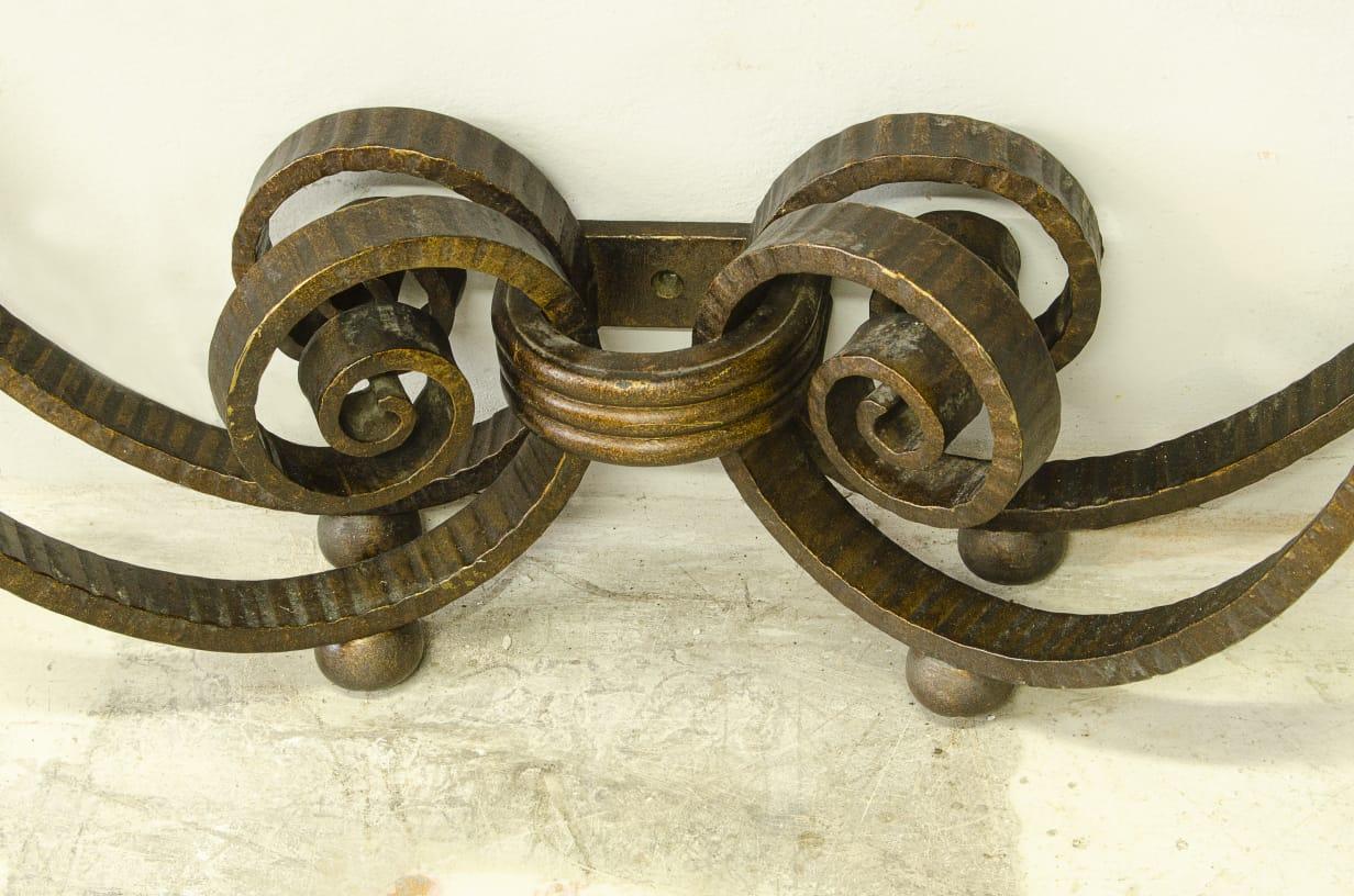 French Edgard Brandt  Arte deco Console Table 'Simplicite' iron and marble