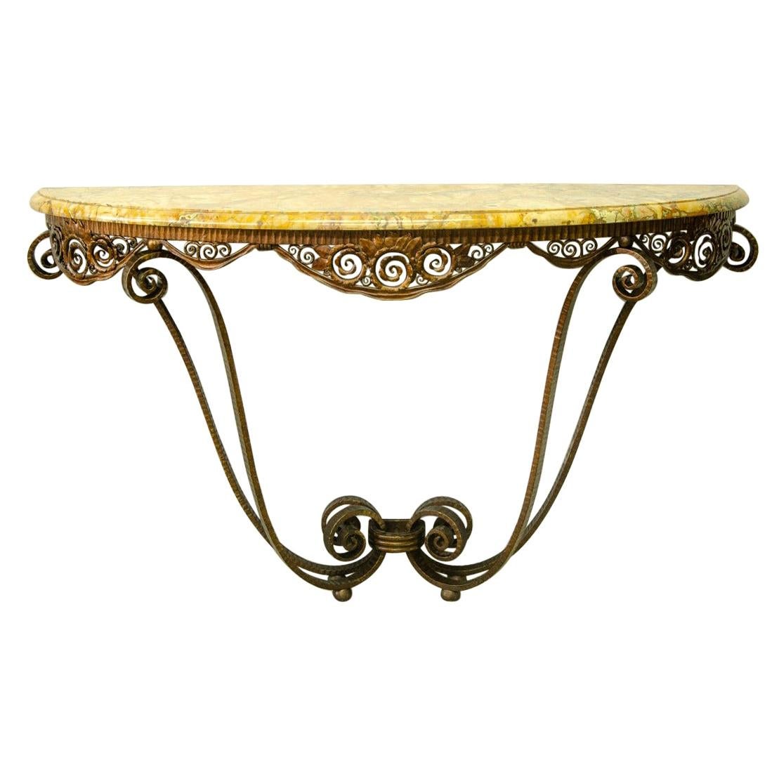 Edgard Brandt  Arte deco Console Table 'Simplicite' iron and marble