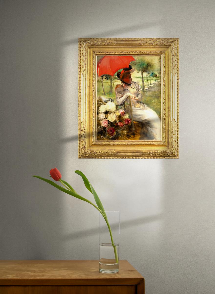 The Red Parasol, Öl auf Leinwand von Edgard de St-Pierre De Montzaigle im Angebot 1