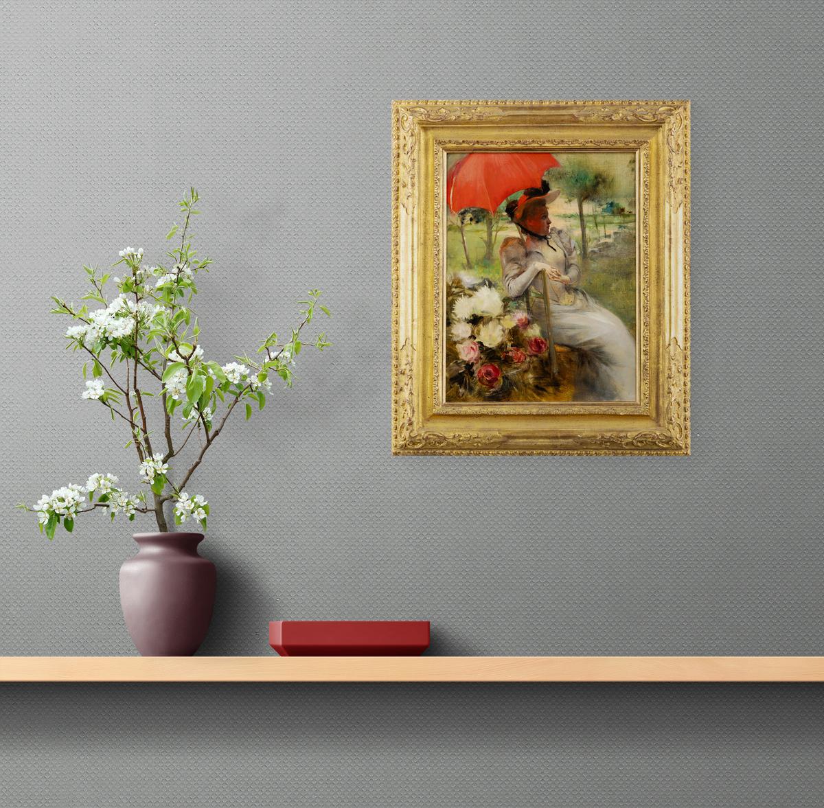 The Red Parasol, Öl auf Leinwand von Edgard de St-Pierre De Montzaigle im Angebot 3