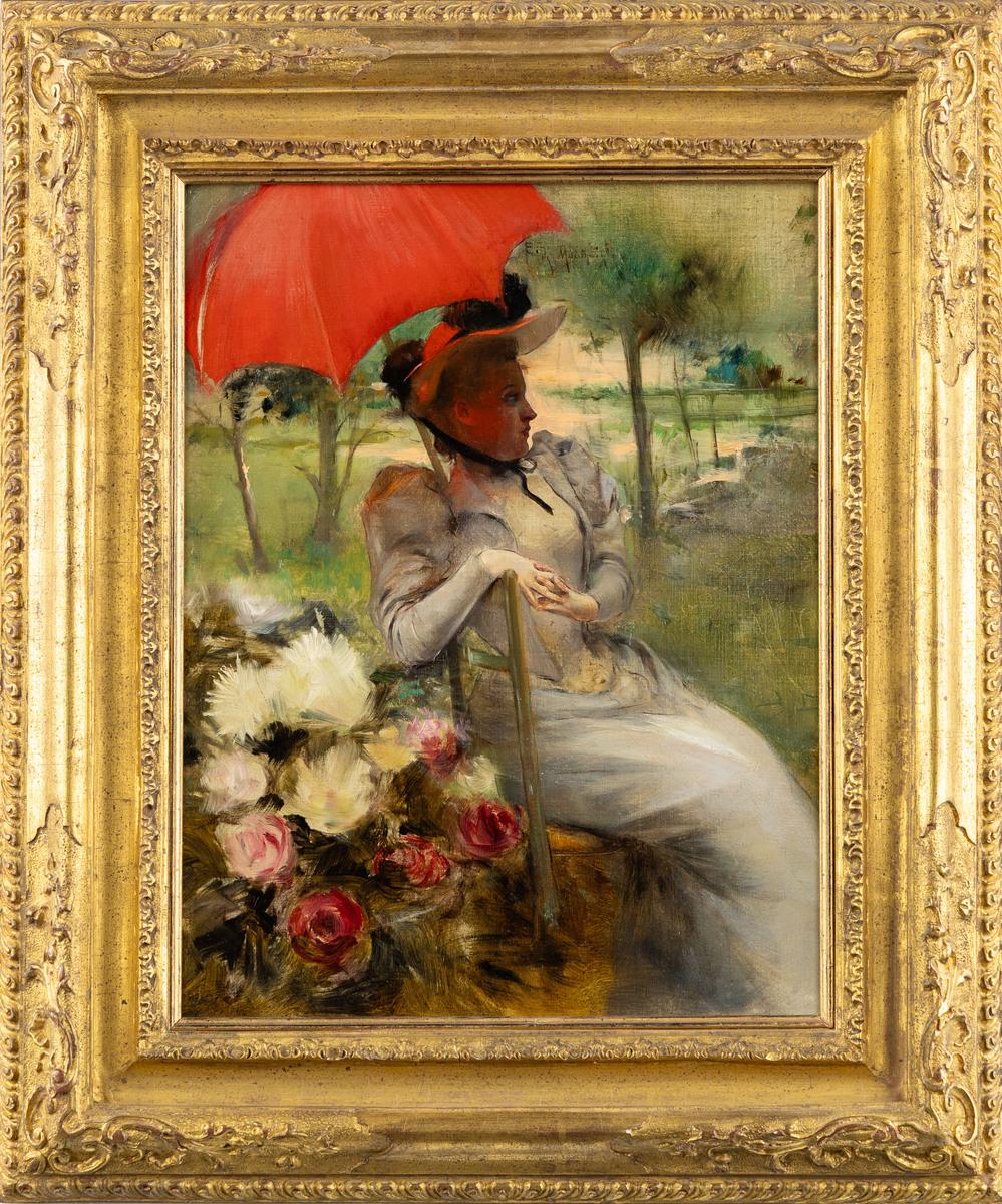 The Red Parasol, Oil on canvas by Edgard de St-Pierre De Montzaigle