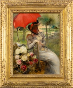 El Parasol Rojo, Óleo sobre lienzo de Edgard de St. Pierre De Montzaigle