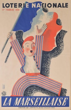 Affiche vintage originale de la Loterie Nationale La Marseillaise d'Edgard Derouet