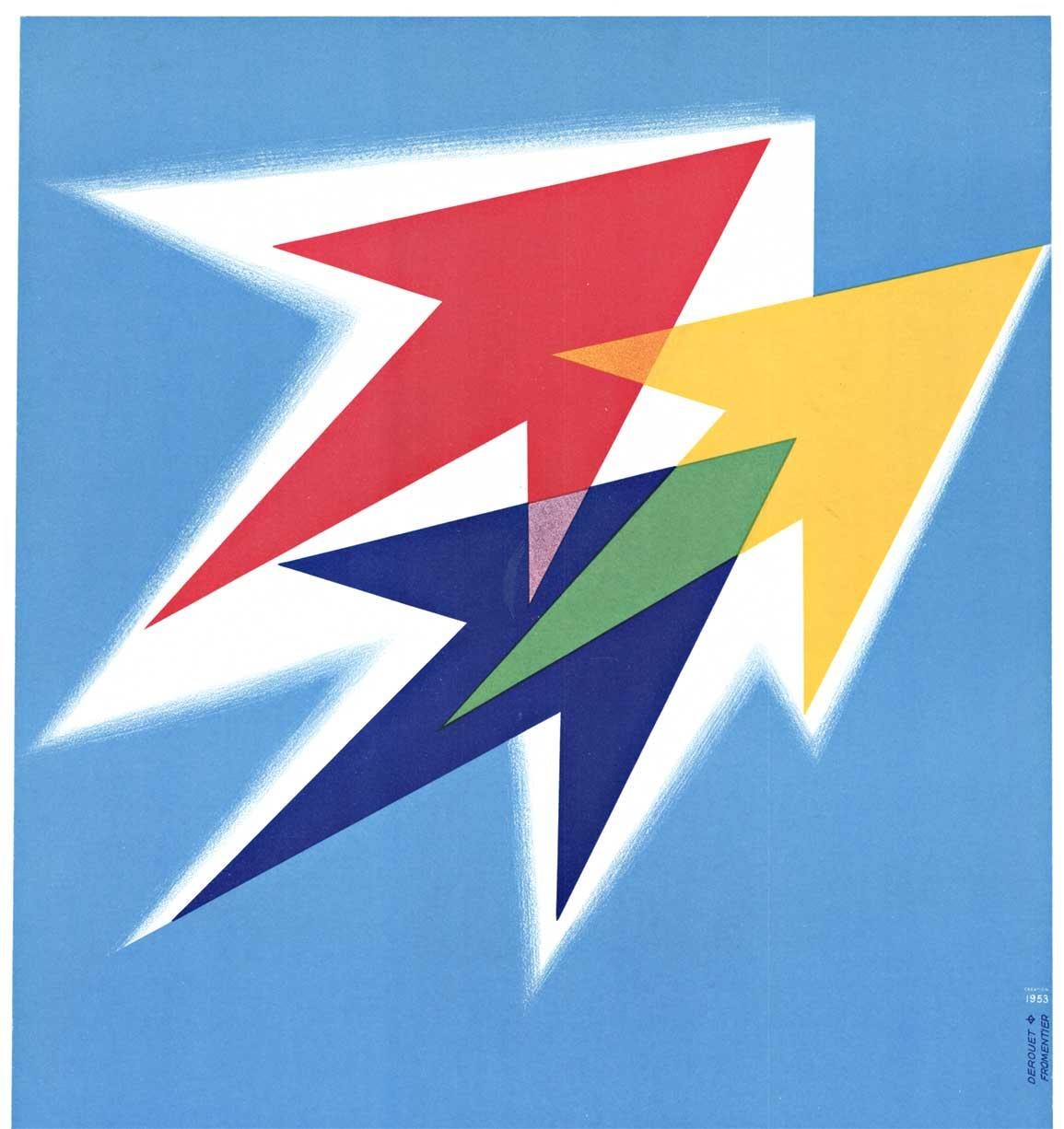 Original Cinquantenaire Aeronautique  Bourget,  vintage air show poster - Abstract Geometric Print by Edgard Derouet