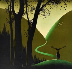 Original Vintage Travel Poster Belgium Ardennes Forest Art Deco Stag Belgique