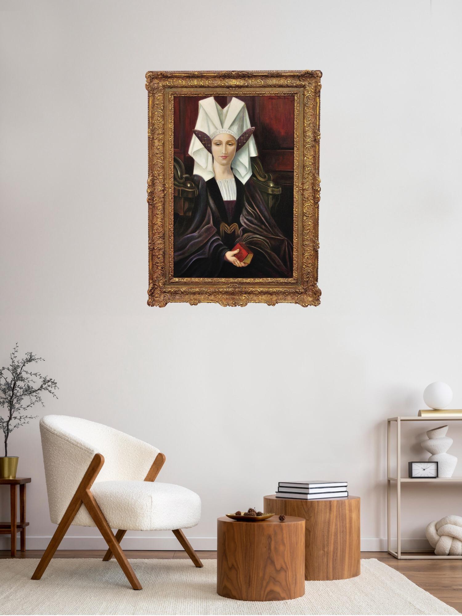 Peinture à l'huile symboliste bretonne encadrée Circa 1910 Costume liturgique en vente 10