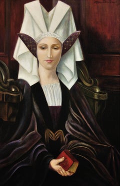 Quadro ad olio simbolista Bretagne Breton incorniciato CIRCA 1910 Costume liturgico