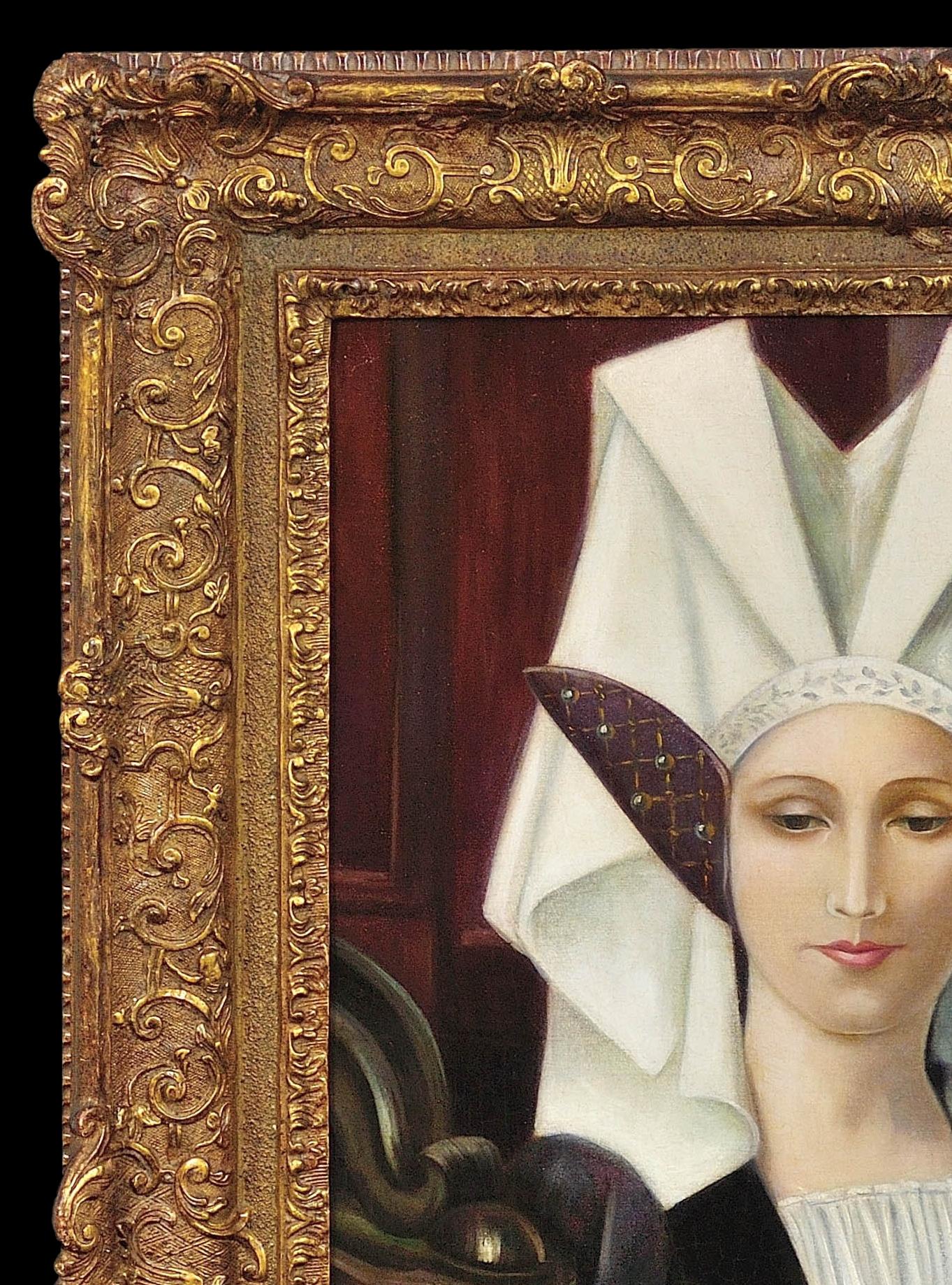 Peinture à l'huile symboliste bretonne encadrée Circa 1910 Costume liturgique en vente 15