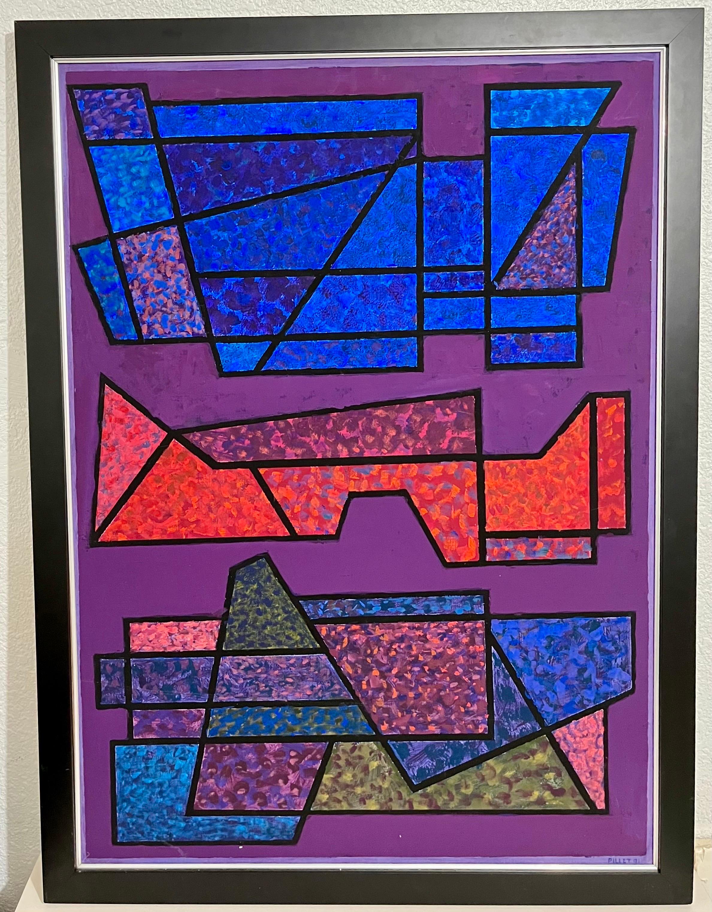 French Post War Geometric Abstract Oil Painting Kinetic Op Art Edgard Pillet For Sale 9