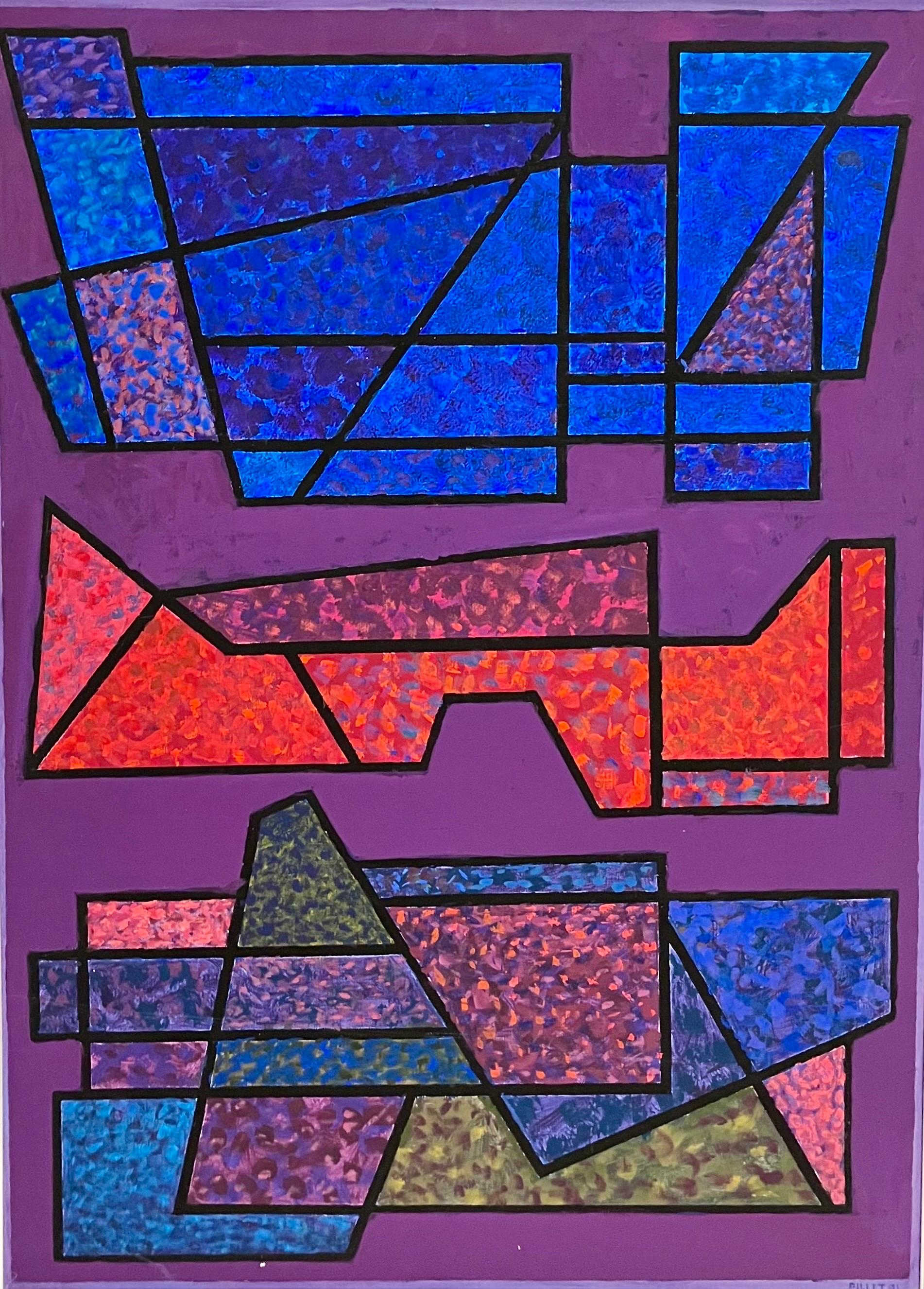 French Post War Geometric Abstract Oil Painting Kinetic Op Art Edgard Pillet For Sale 1