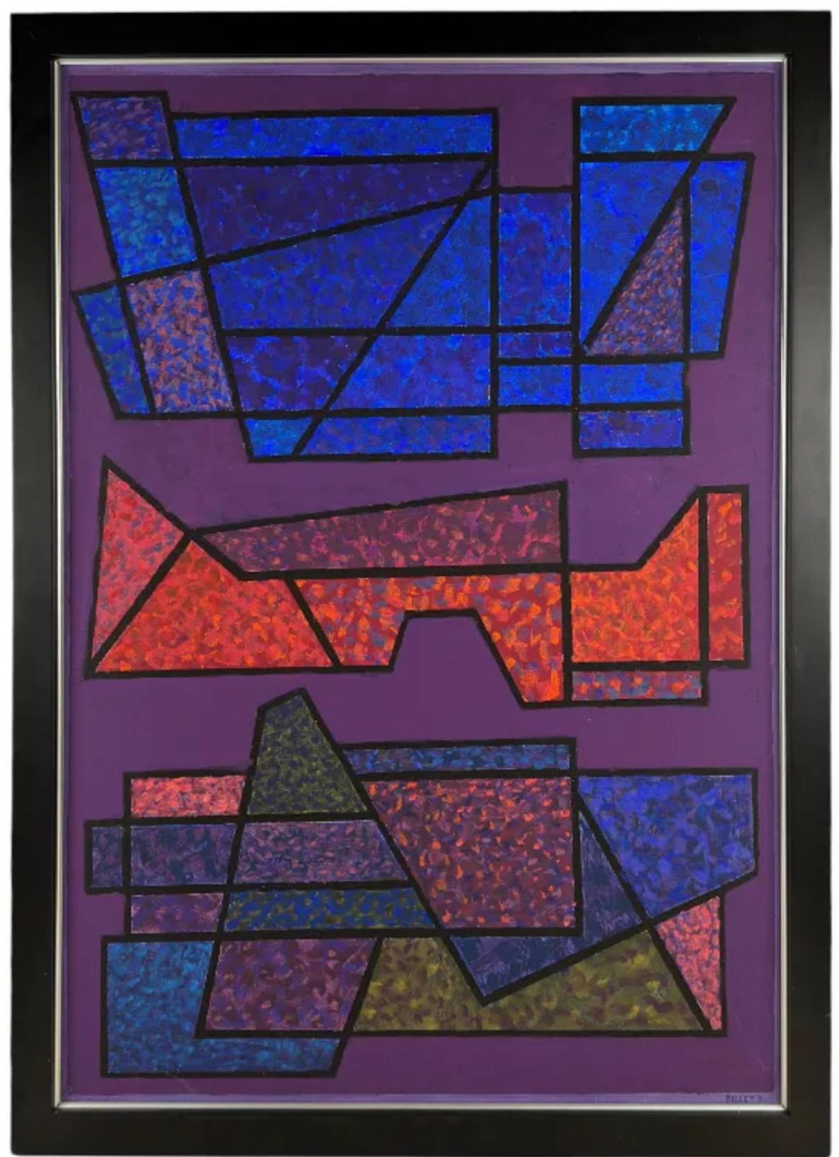 French Post War Geometric Abstract Oil Painting Kinetic Op Art Edgard Pillet For Sale 5