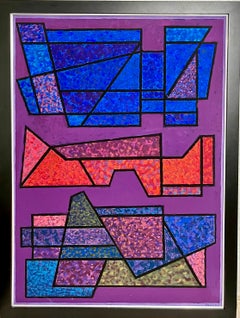 French Post War Geometric Abstract Oil Painting Kinetic Op Art Edgard Pillet