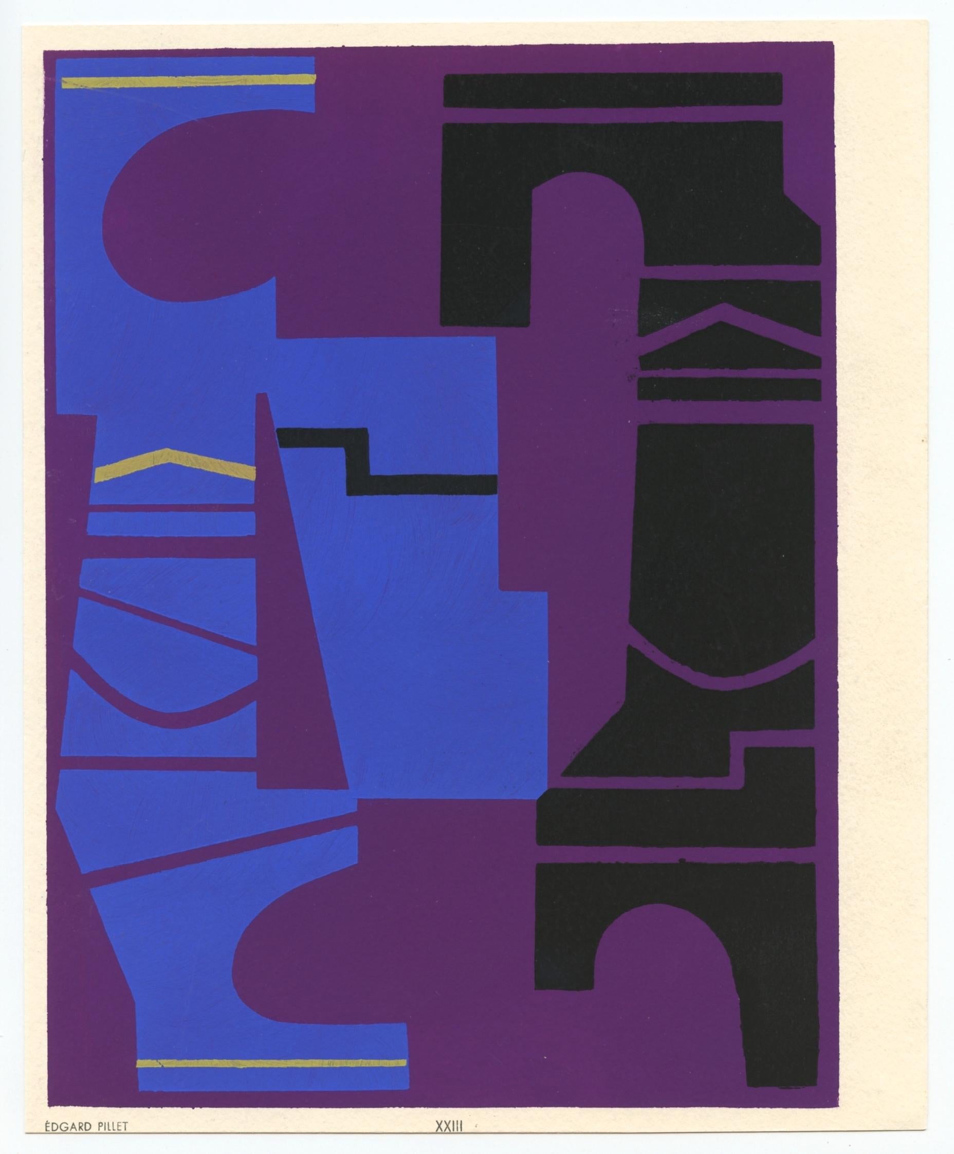 Medium: pochoir. Printed in 1952 for the Temoignages pour l'art abstrait portfolio (Witnesses for Abstract Art) and published by Editions d'Art d'Aujourd'hui in an edition of 1500. Size: 9 x 7 1/4 inches (227 x 186 mm). Not signed (a text