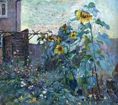 Sunflowers, Early 20th Century Belgian Post-Impressionist Flowers Landscape