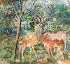 Drei Fohlen im Obstgarten" von Edgard Wiethase (Antwerpen 1881 - 1965 Uccle)